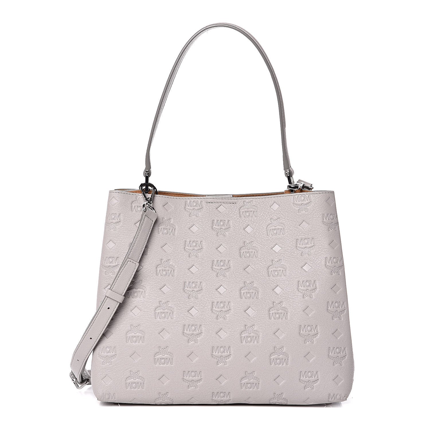 MCM Calfskin Ottomar Monogram Sarah Medium Hobo Dove Grey 1 of 9