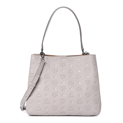MCM Calfskin Ottomar Monogram Sarah Medium Hobo Dove Grey 1 of 9