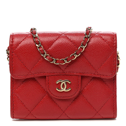 Chanel Caviar Quilted Flap Card Holder On Chain Red 1 of 9