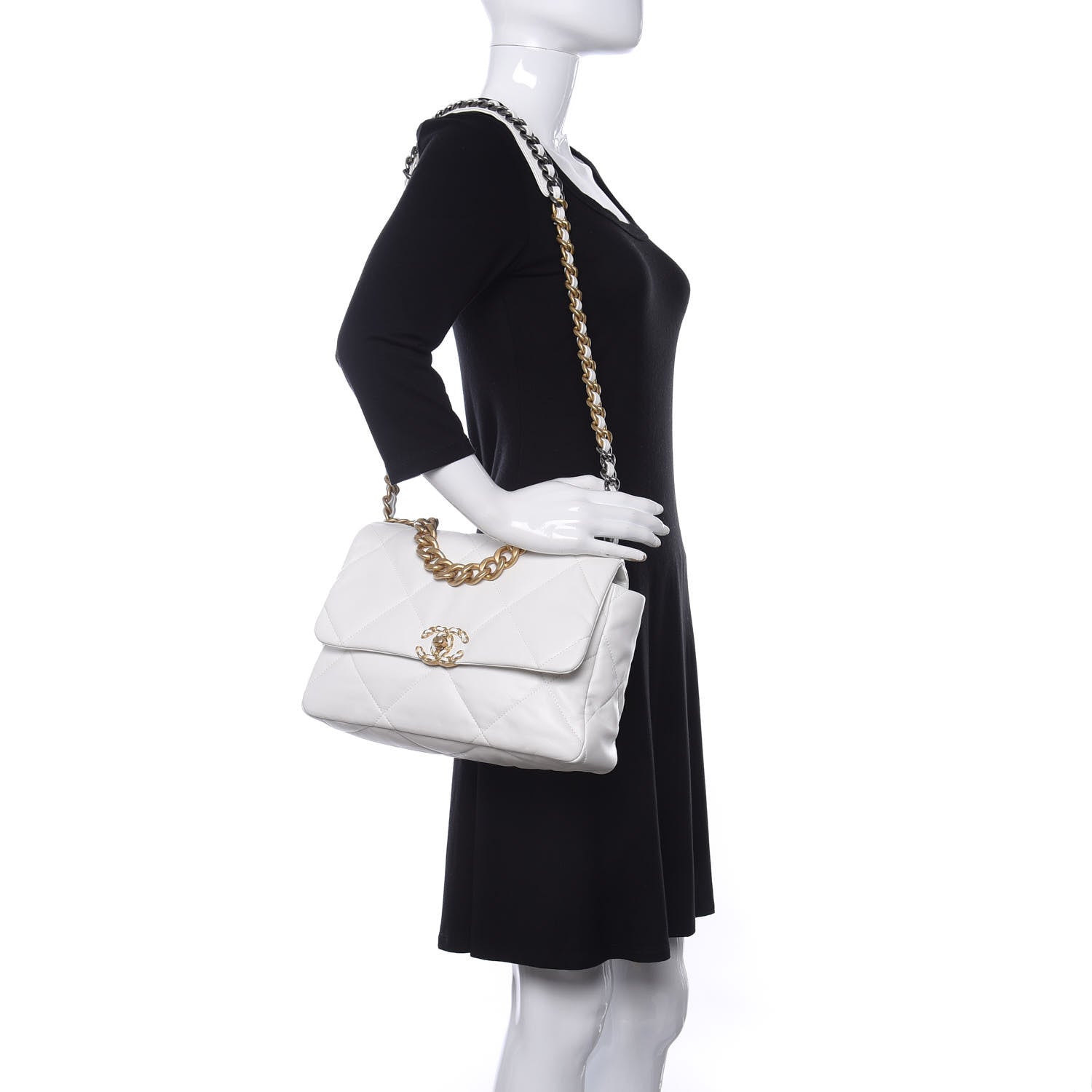Chanel Goatskin Quilted Large Chanel 19 Flap White 2 of 10