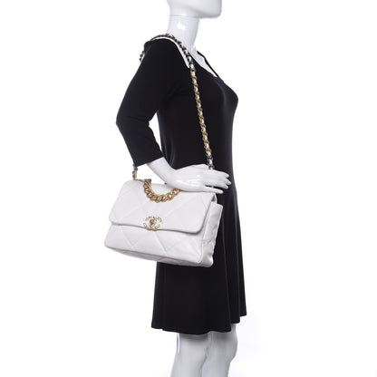 Chanel Goatskin Quilted Large Chanel 19 Flap White 2 of 10