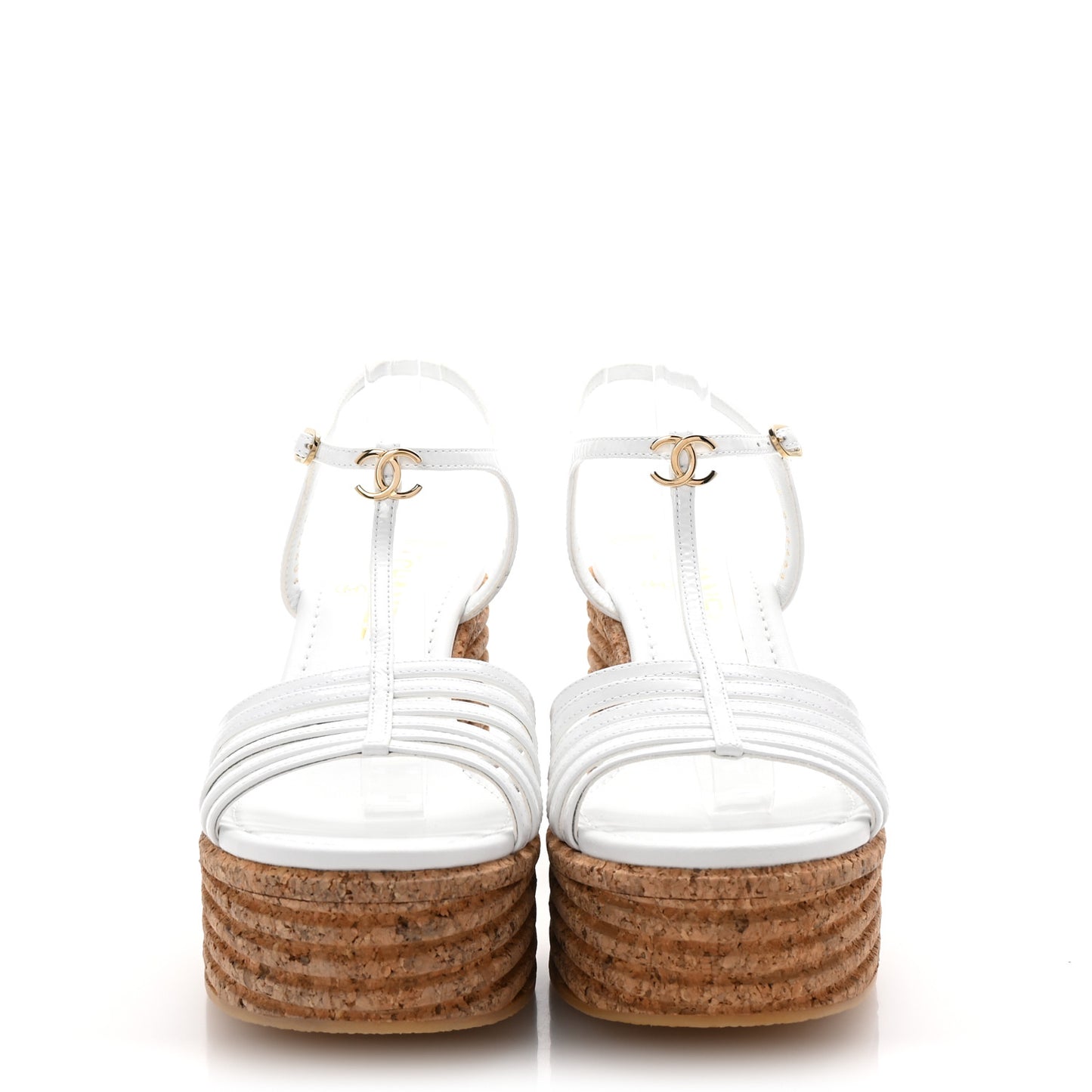 Patent Cork CC Ankle Strap Platform Sandals 38 White