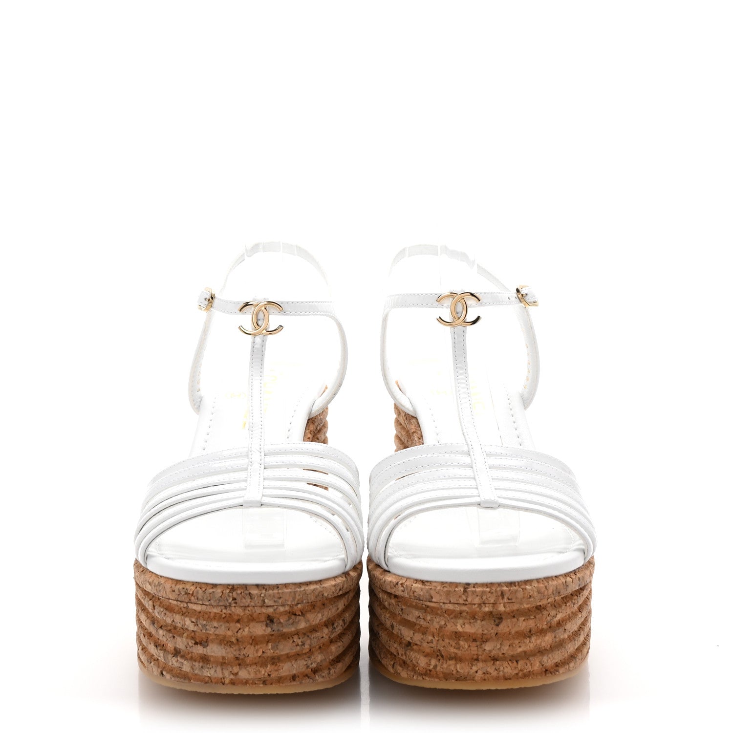 Chanel Patent Cork CC Ankle Strap Platform Sandals 38 White 3 of 10