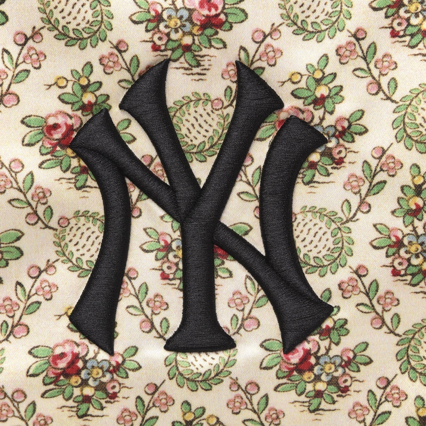 X MLB Satin Floral Print NY Yankees Patch Backpack Ivory Green