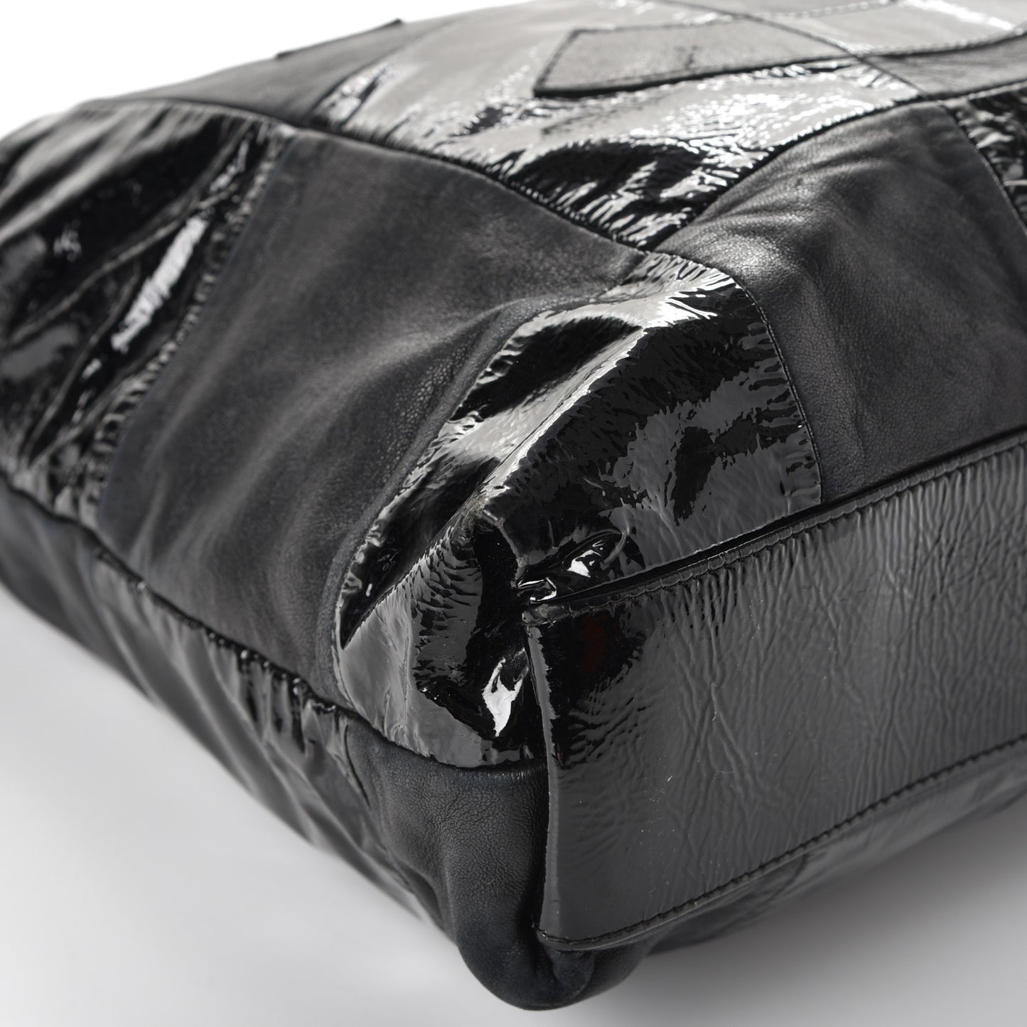 Patent Calfskin Patchwork Brooklyn Tote Black
