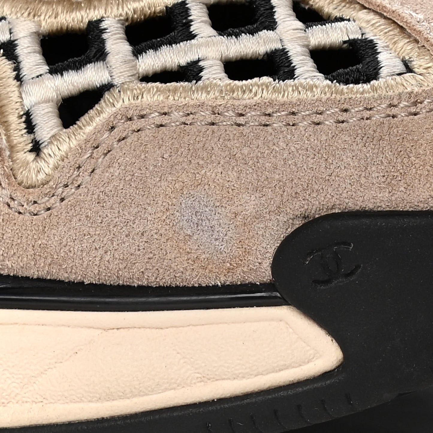Suede Calfskin Embroidered CC Sneakers 39 Beige Black
