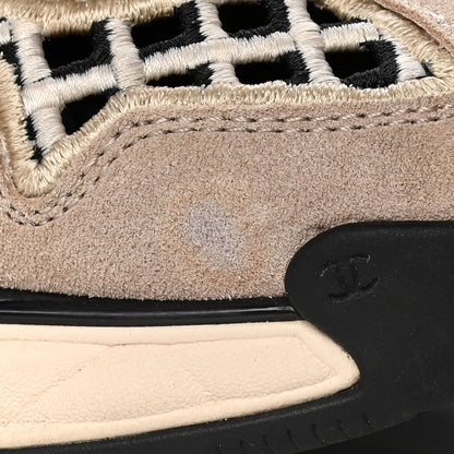 Chanel Suede Calfskin Embroidered CC Sneakers 39 Beige Black 9 of 11