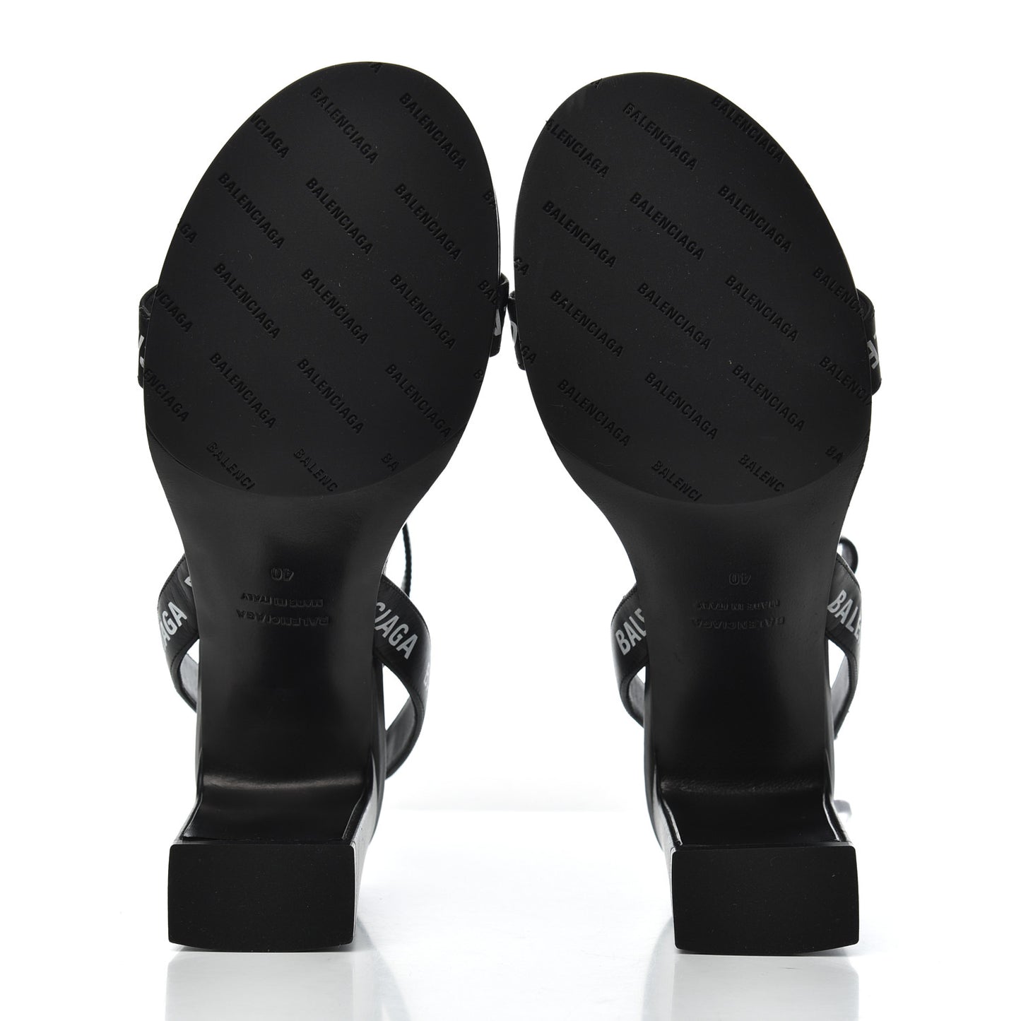 Calfskin Allover Logo Ankle Strap Round Heel 80mm Sandals 40 Black White