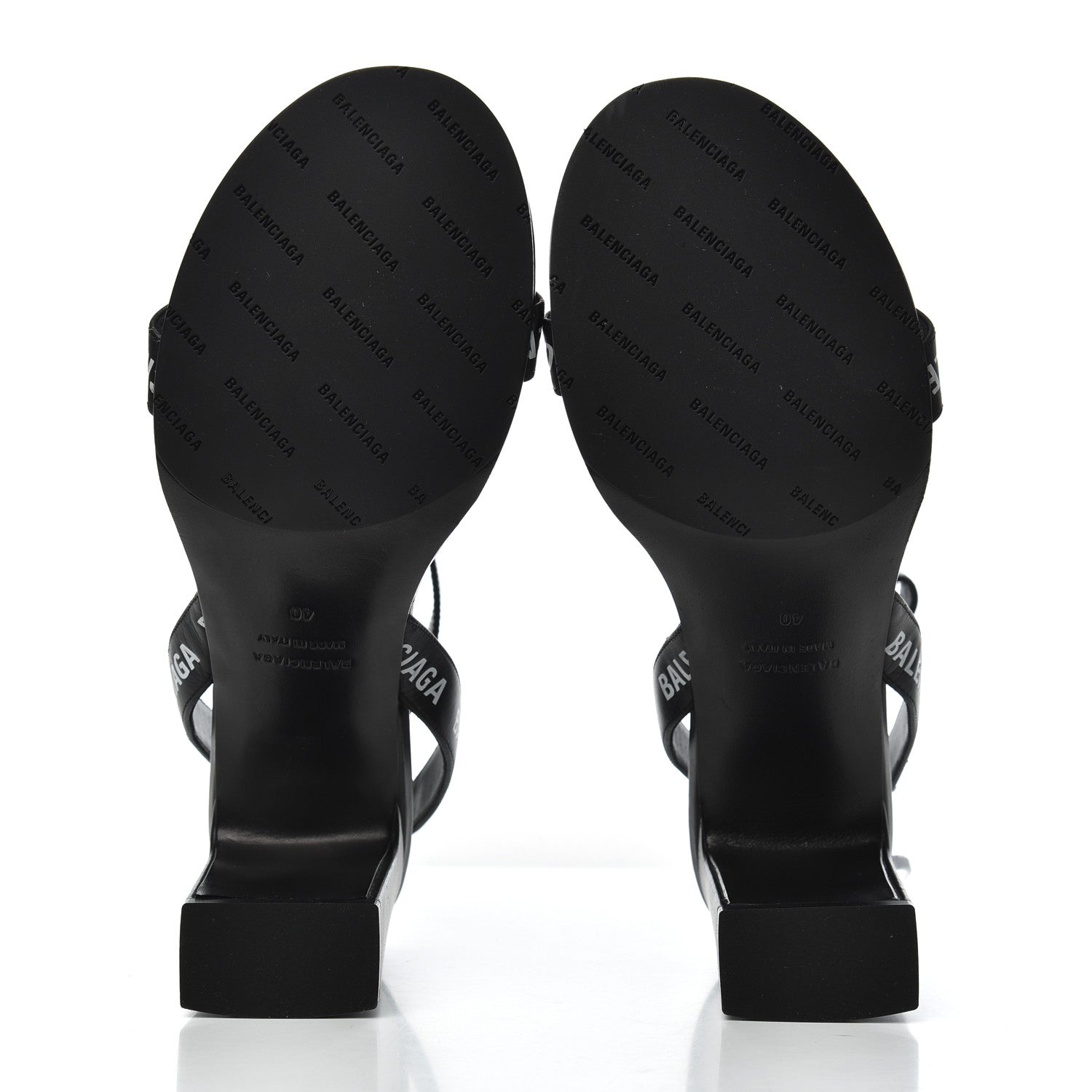 Balenciaga Calfskin Allover Logo Ankle Strap Round Heel 80mm Sandals 40 Black White 5 of 10