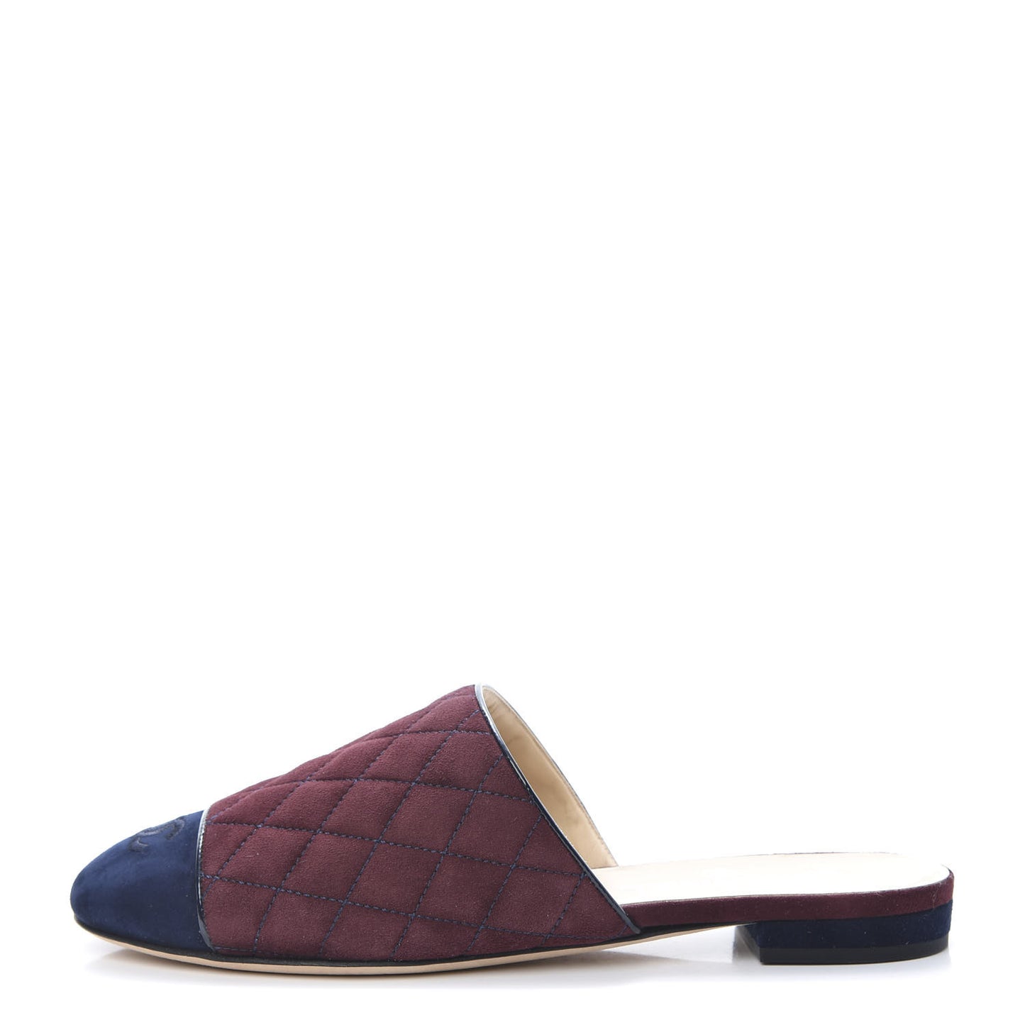 Suede Quilted Mules 38 Burgundy Navy
