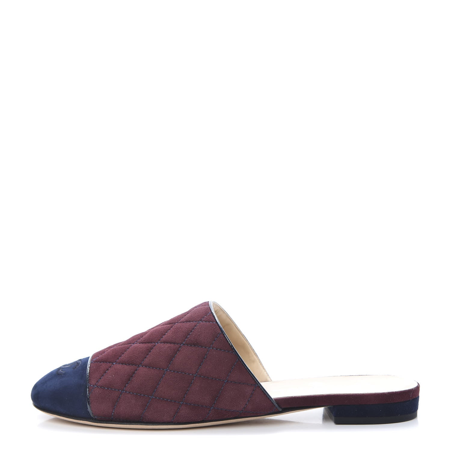 Chanel Suede Quilted Mules 38 Burgundy Navy 1 of 12