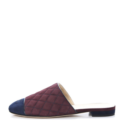 Chanel Suede Quilted Mules 38 Burgundy Navy 1 of 12