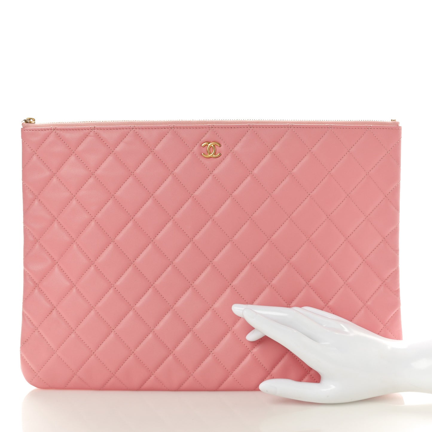 Lambskin Quilted Large Cosmetic Case Pink