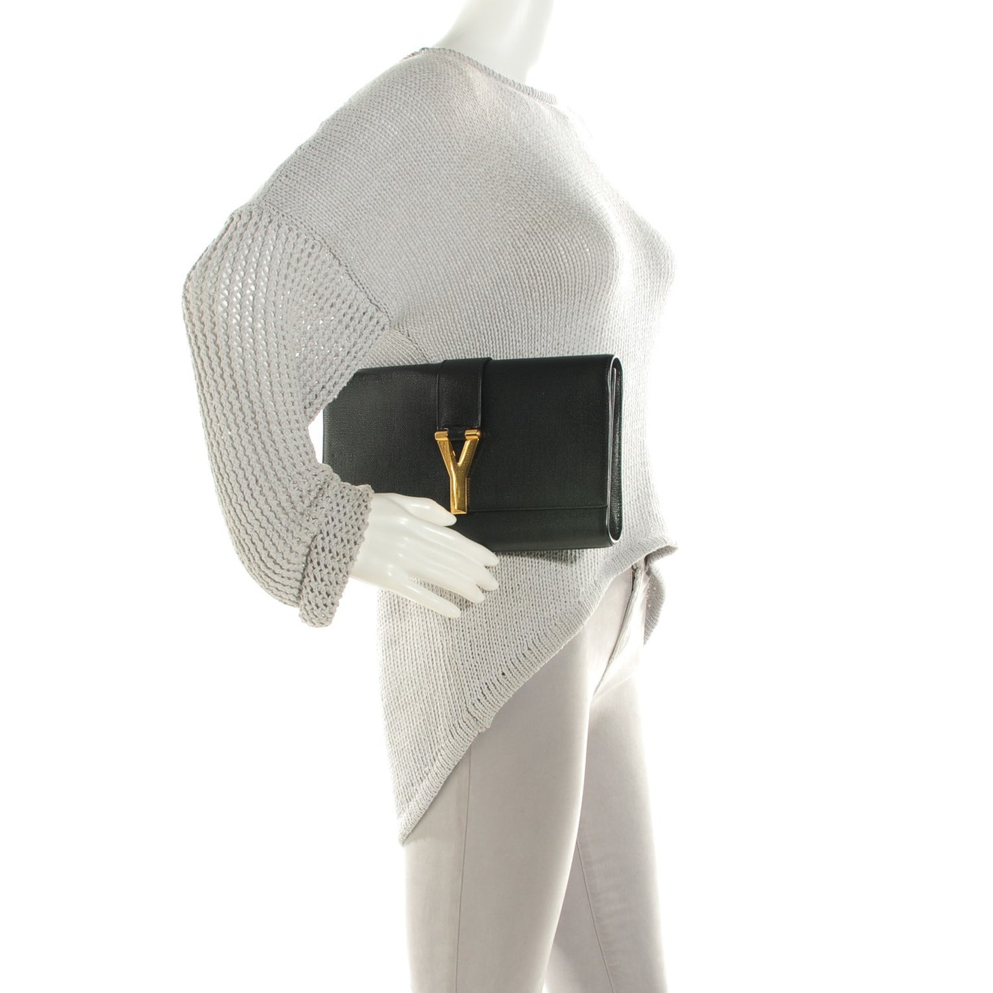 Textured Calfskin Classic Y Ligne Clutch Black
