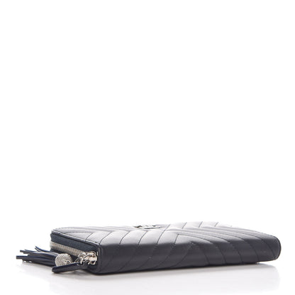 Chanel Calfskin Chevron Quilted Zip Around Tassel Wallet Navy 4 of 9