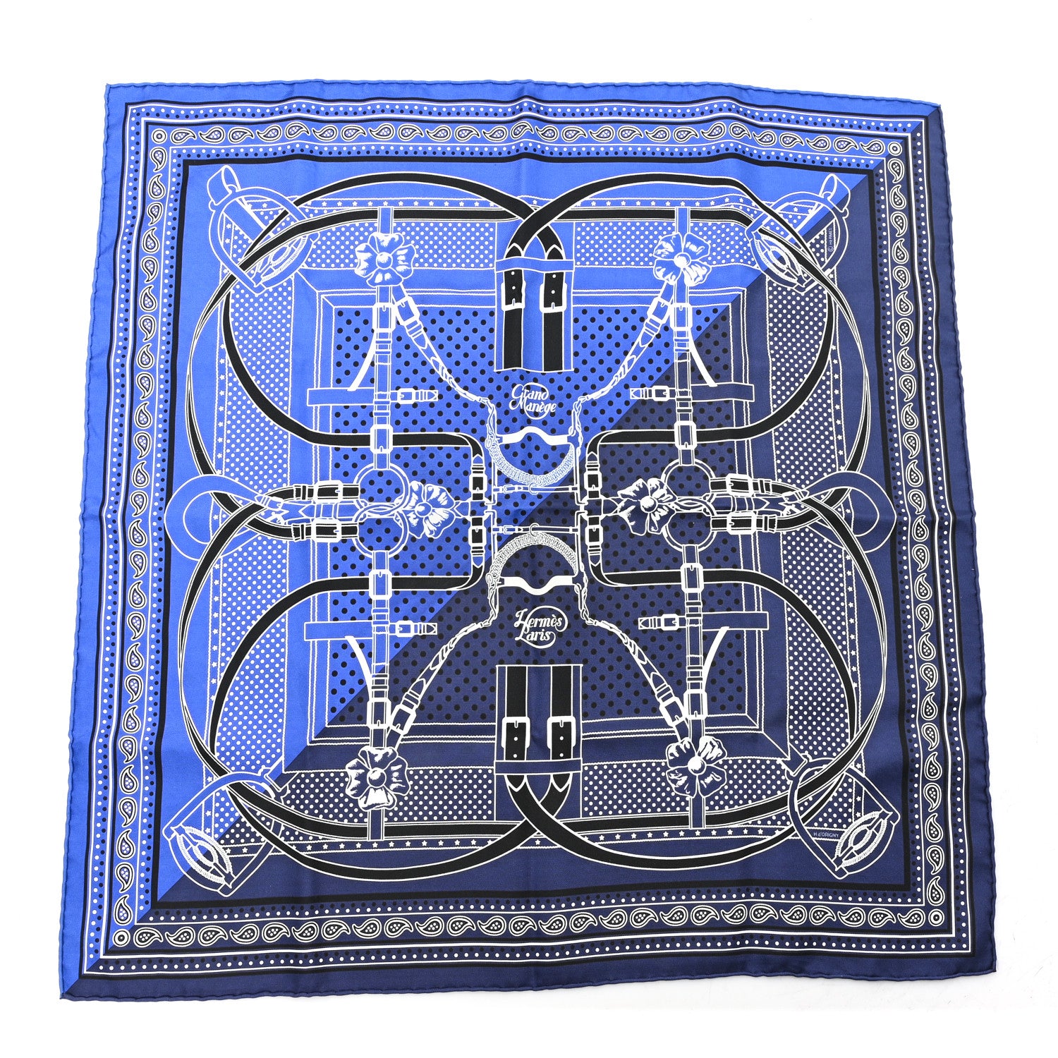Hermes Silk Grand Manege Cut Bandana Scarf 55 Bleu Nuit Bleu 1 of 3