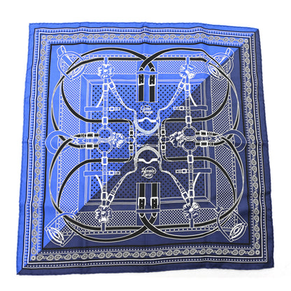 Hermes Silk Grand Manege Cut Bandana Scarf 55 Bleu Nuit Bleu 1 of 3