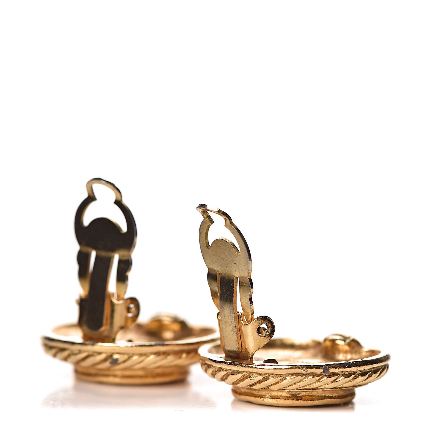 CC Button Clip On Earrings Gold