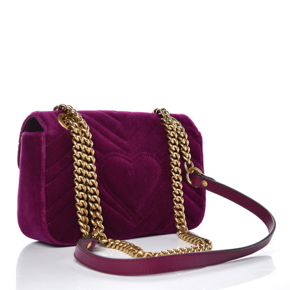 Gucci Velvet Matelasse Mini GG Marmont Shoulder Bag Fuchsia Violet Cyclamen 3 of 10
