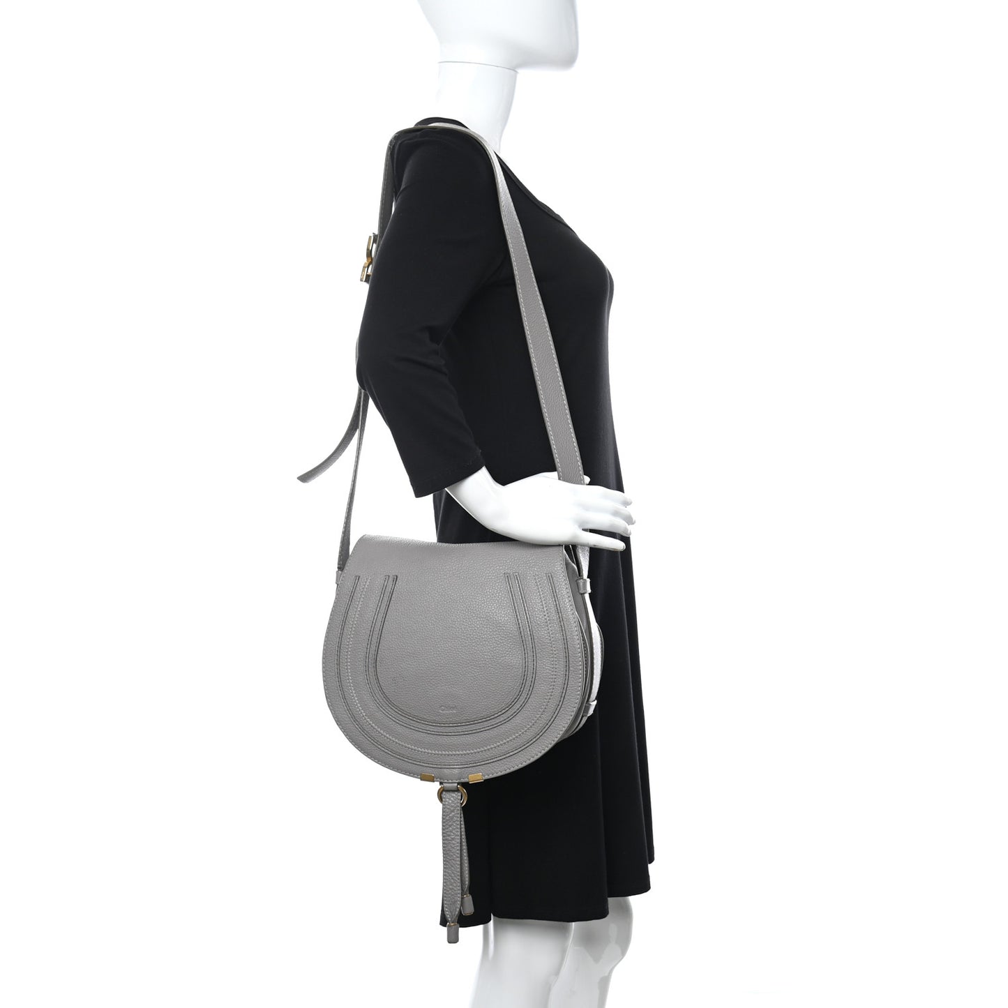 Calfskin Medium Marcie Round Crossbody Bag Cashmere Grey
