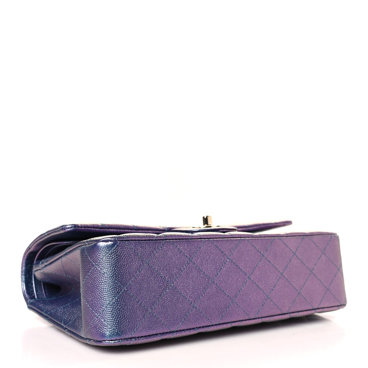 Iridescent Caviar Quilted Medium Double Flap Purple