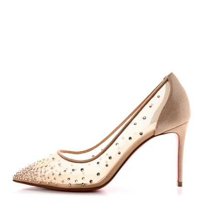 Christian Louboutin Suede Lame Crystal Strass Follies 85 Pumps 35.5 Light Silk 1 of 11