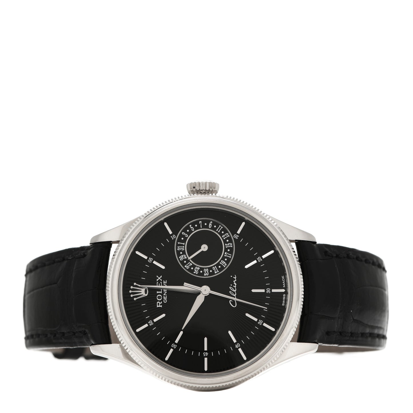 18K White Gold Alligator 38mm Cellini Date Watch Black 50519