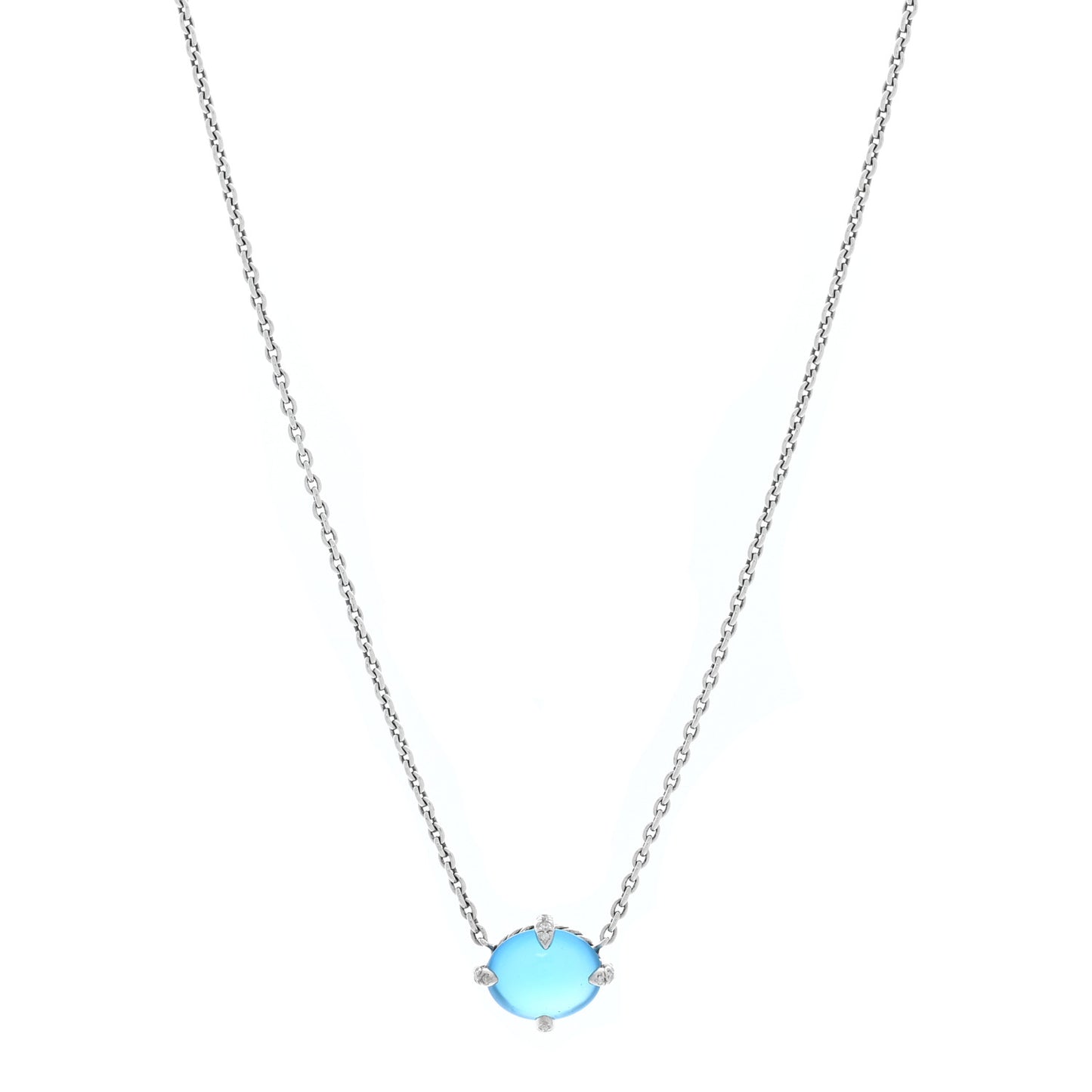 Sterling Silver Diamond Blue Topaz Chatelaine Oval Pendant Necklace