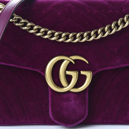 Gucci Velvet Matelasse Small GG Marmont Shoulder Bag Fuchsia Violet Cyclamen 10 of 11