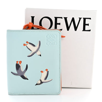 Loewe X SUNA FUJITA Satin Calfskin Penguins Compact Zip Wallet Blue Iceberg 9 of 9
