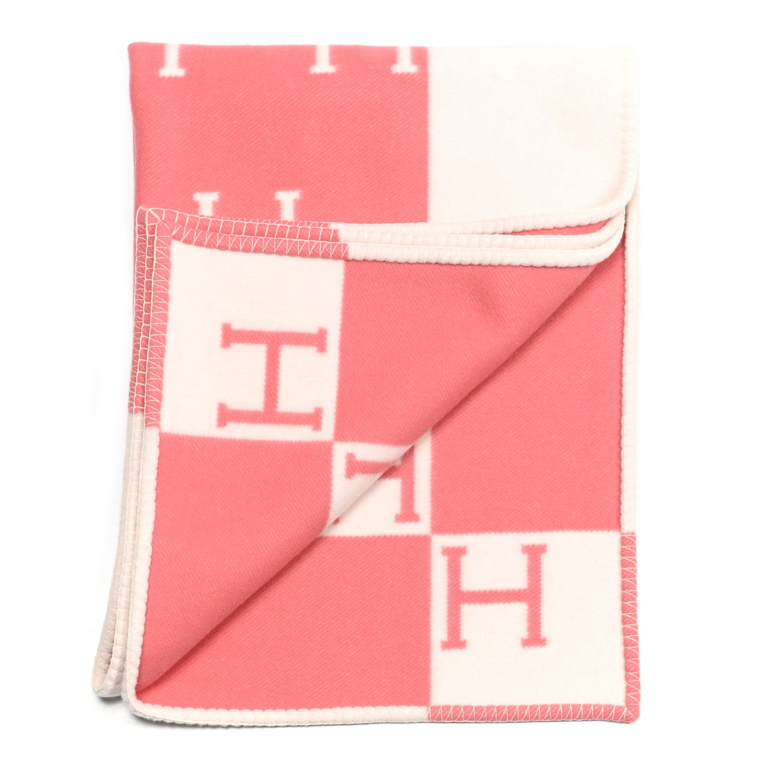 Hermes Wool Cashmere Avalon Baby Blanket Rose Airelle White 2 of 3