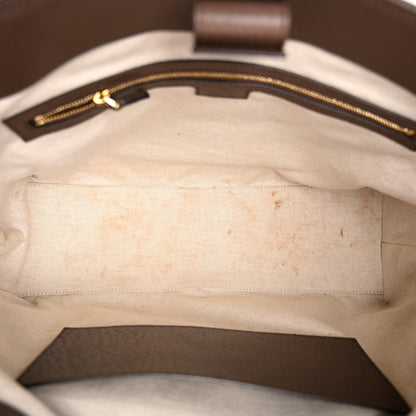Gucci Monogram Jumbo GG Textured Dollar Calfskin Web Medium Ophidia Shopping Tote Camel Ebony 5 of 9