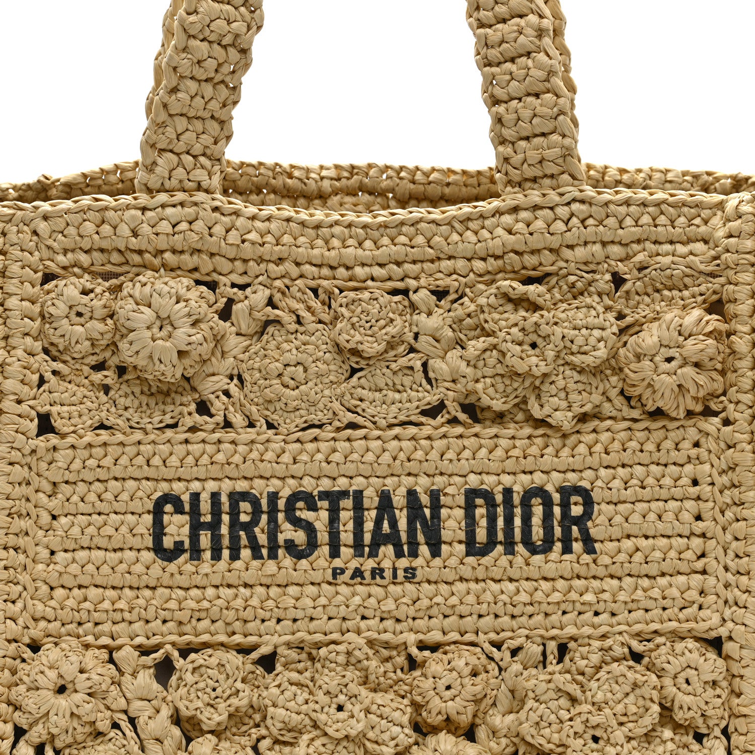 Christian Dior Woven Raffia Floral Embellished Small Book Tote Natural 10 of 12