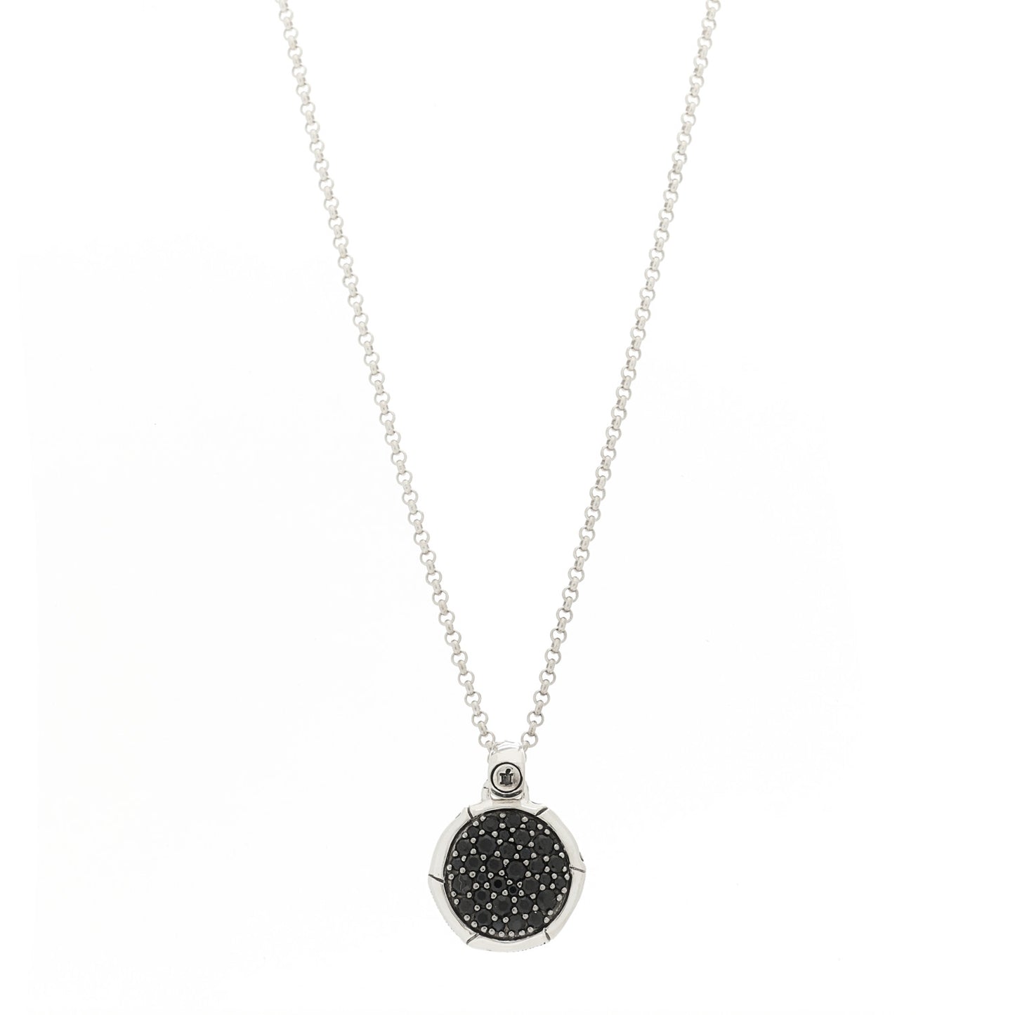 Sterling Silver Black Sapphire Small Bamboo Round Pendant Necklace