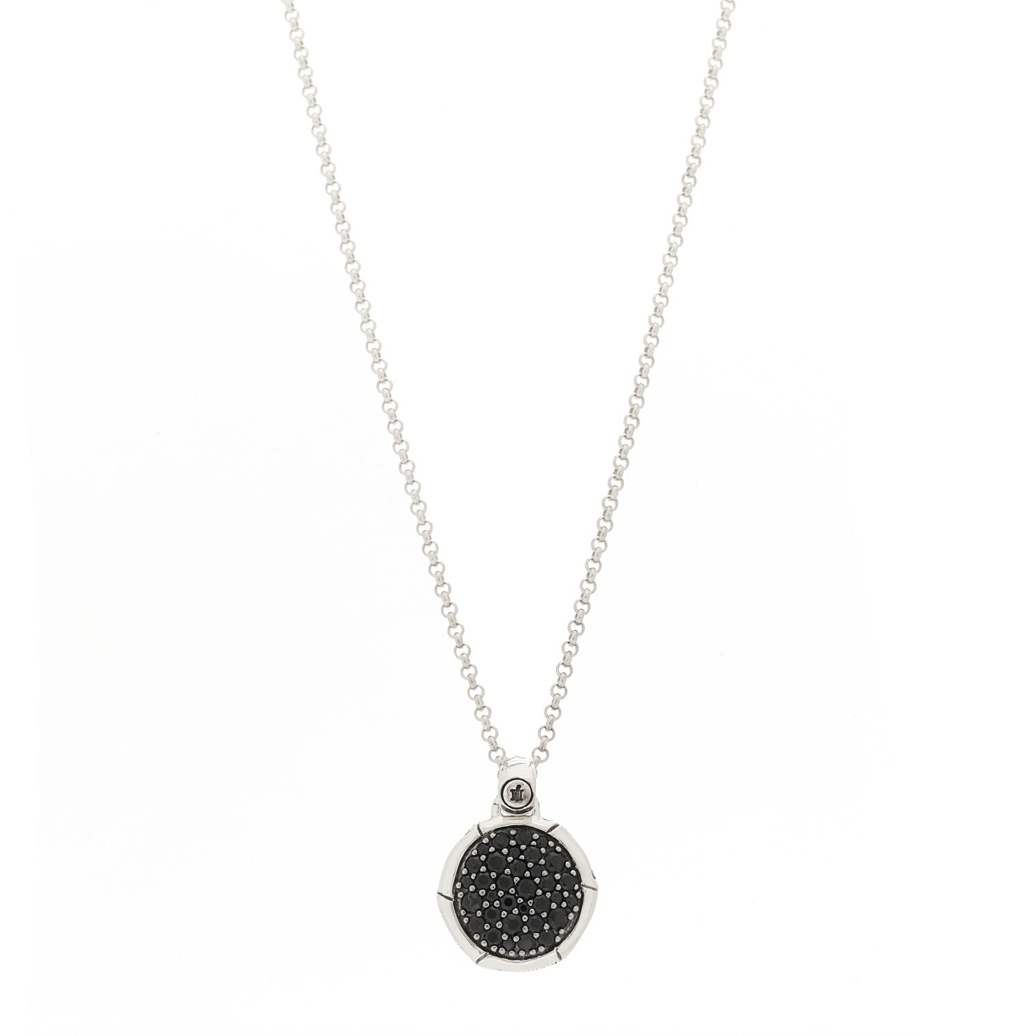 John Hardy Sterling Silver Black Sapphire Small Bamboo Round Pendant Necklace 1 of 5