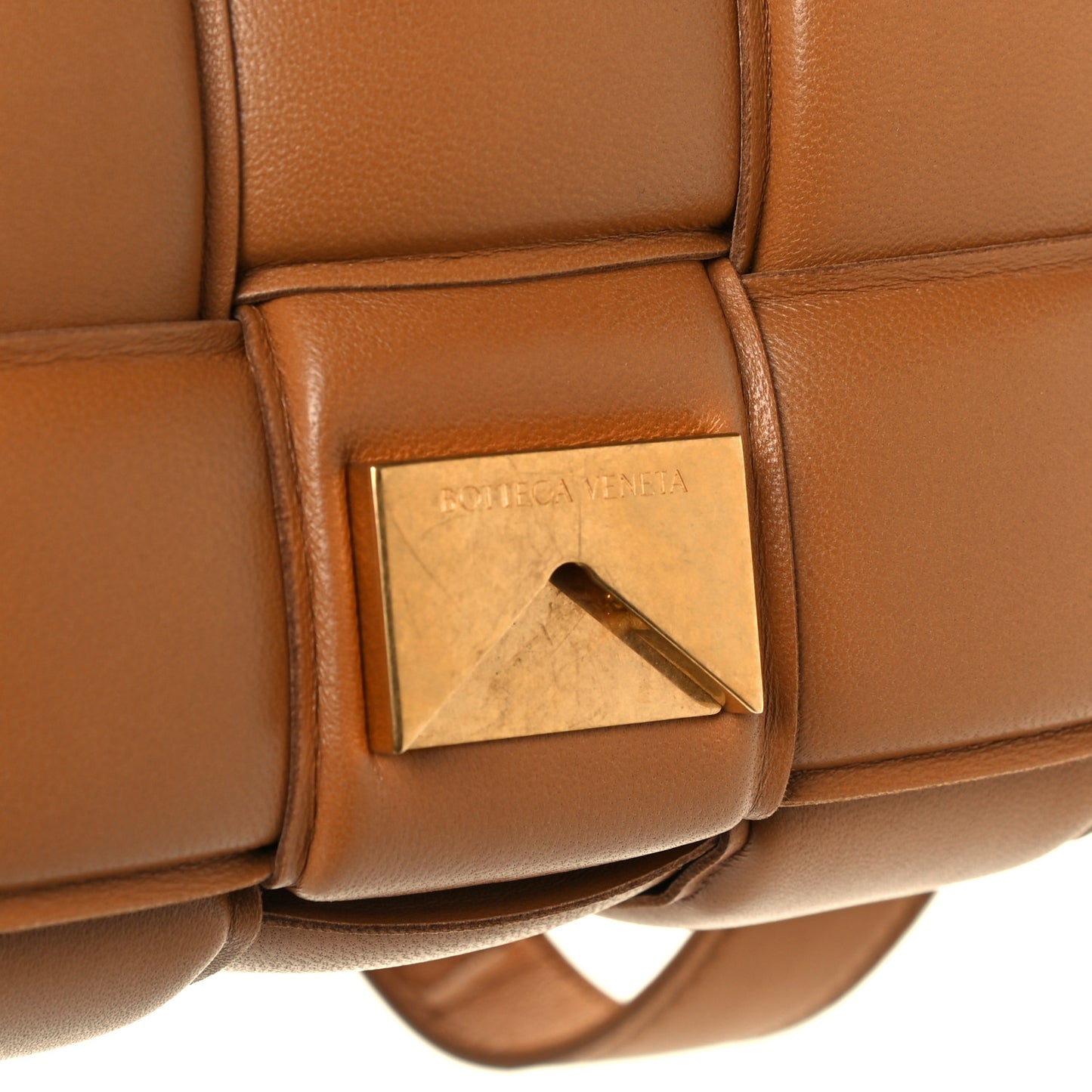 Nappa Maxi Intreccio Padded Cassette Crossbody Bag Caramel
