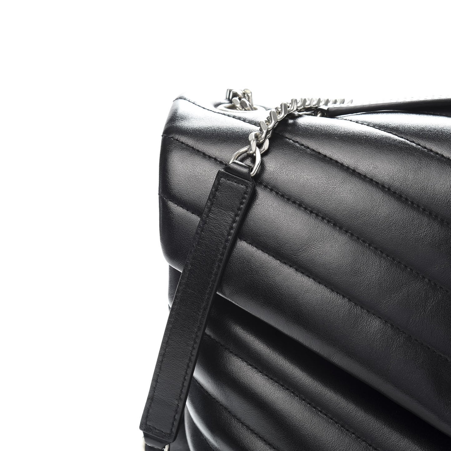 Calfskin Y Quilted Monogram Medium Loulou Chain Satchel Black