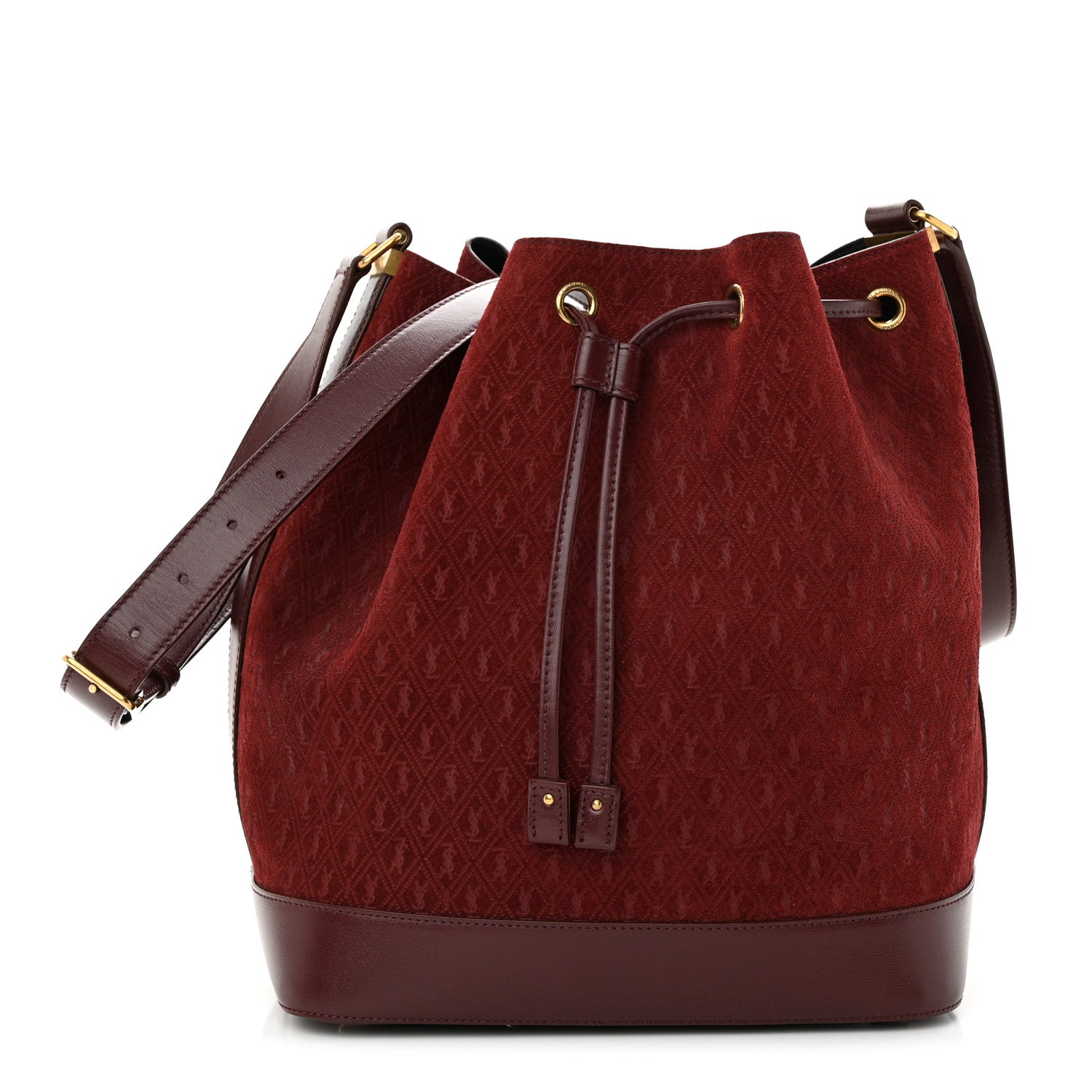 Saint Laurent Suede All-Over Monogram Bucket Bag Burgundy 1 of 10
