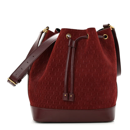 Saint Laurent Suede All-Over Monogram Bucket Bag Burgundy 1 of 10