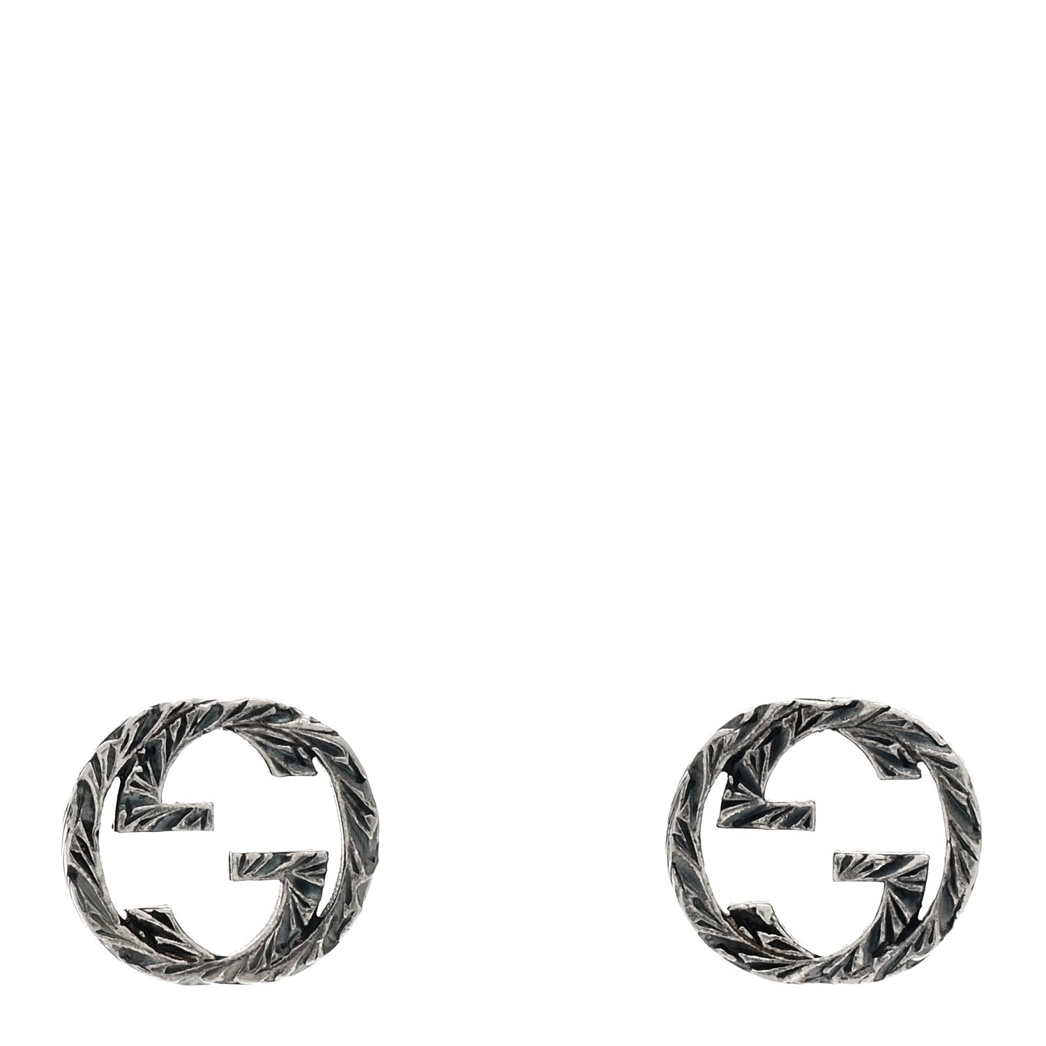 Gucci Sterling Silver Textured Interlocking G Stud Earrings 1 of 4