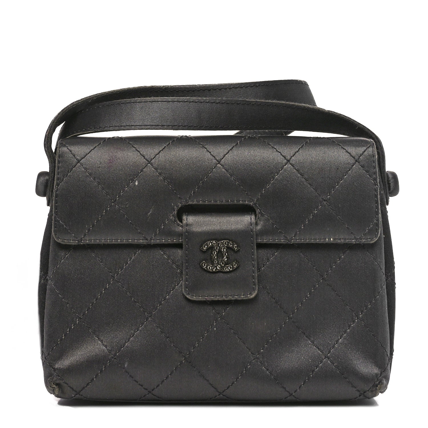 Chanel Satin Quilted Crystal CC Square Flap Grey 1 of 13