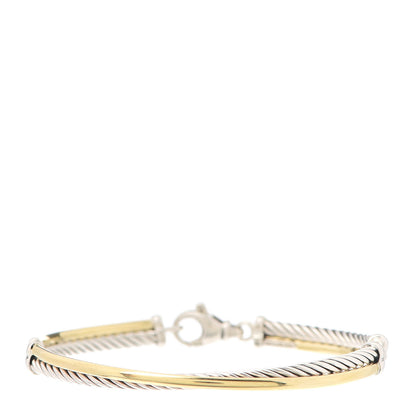 David Yurman Sterling Silver 18K Yellow Gold 3mm Crossover Bracelet 1 of 4
