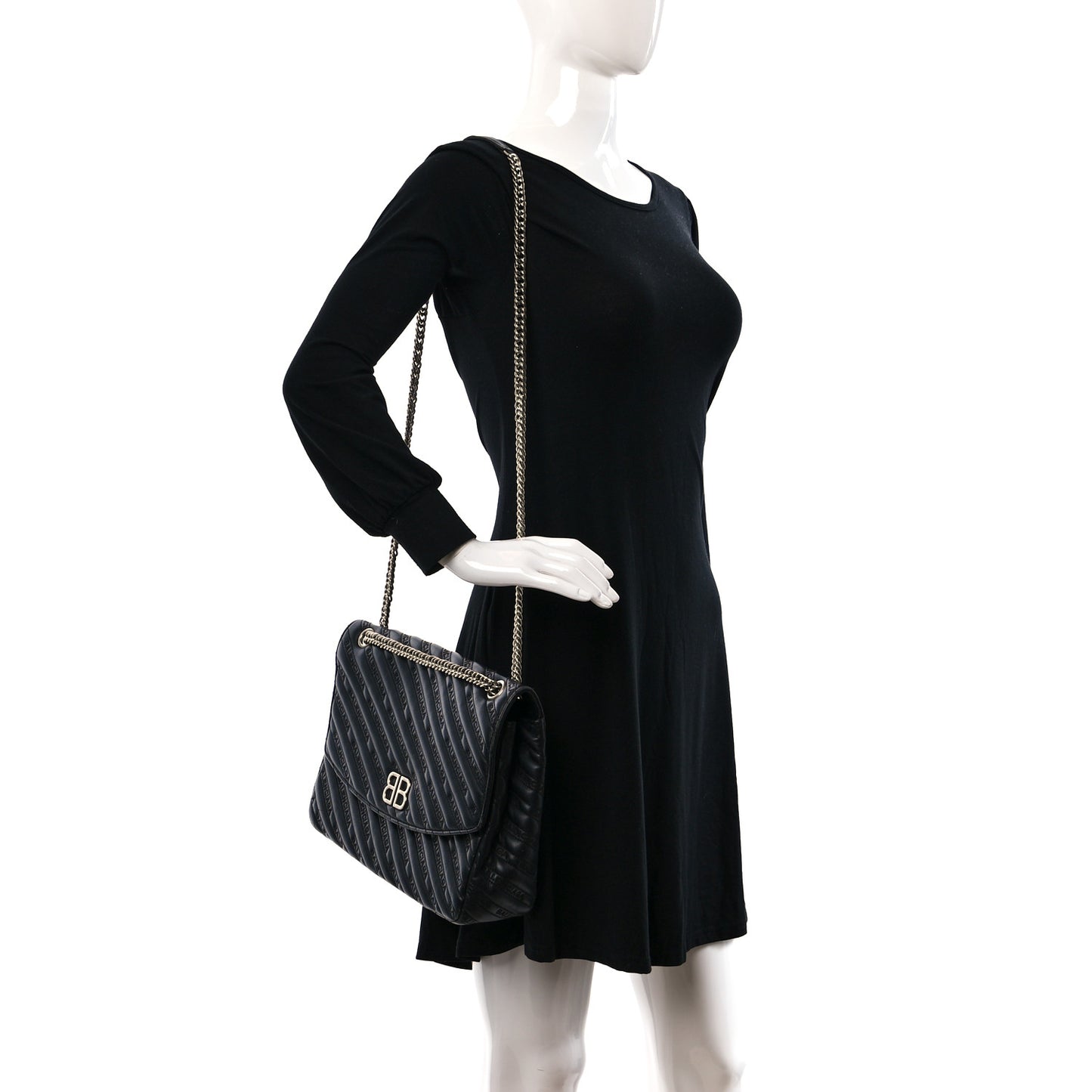 Calfskin Logo Matelasse Large BB Flap Chain Shoulder Bag Black