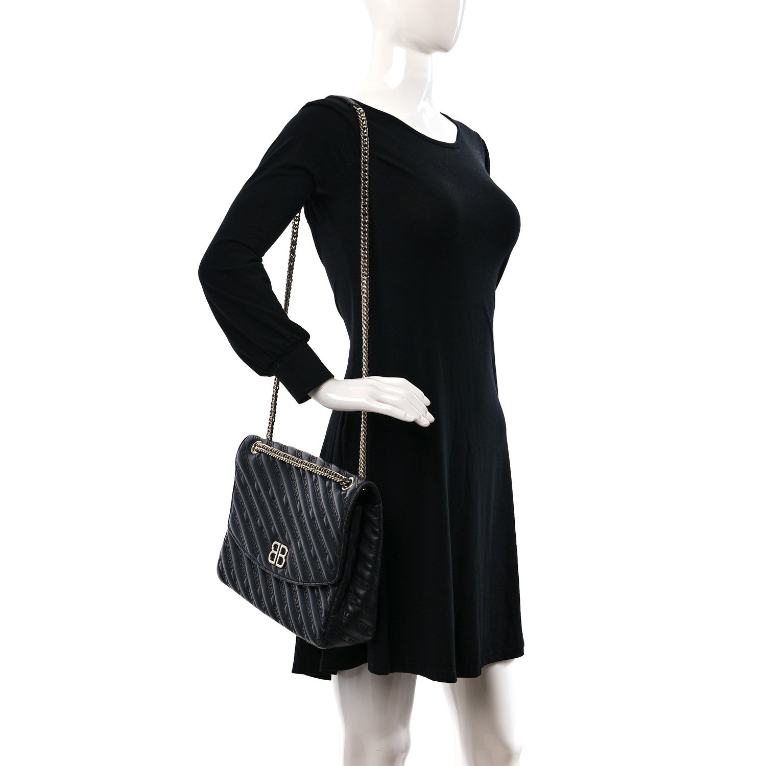 Balenciaga Calfskin Logo Matelasse Large BB Flap Chain Shoulder Bag Black 2 of 14