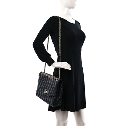 Balenciaga Calfskin Logo Matelasse Large BB Flap Chain Shoulder Bag Black 2 of 14