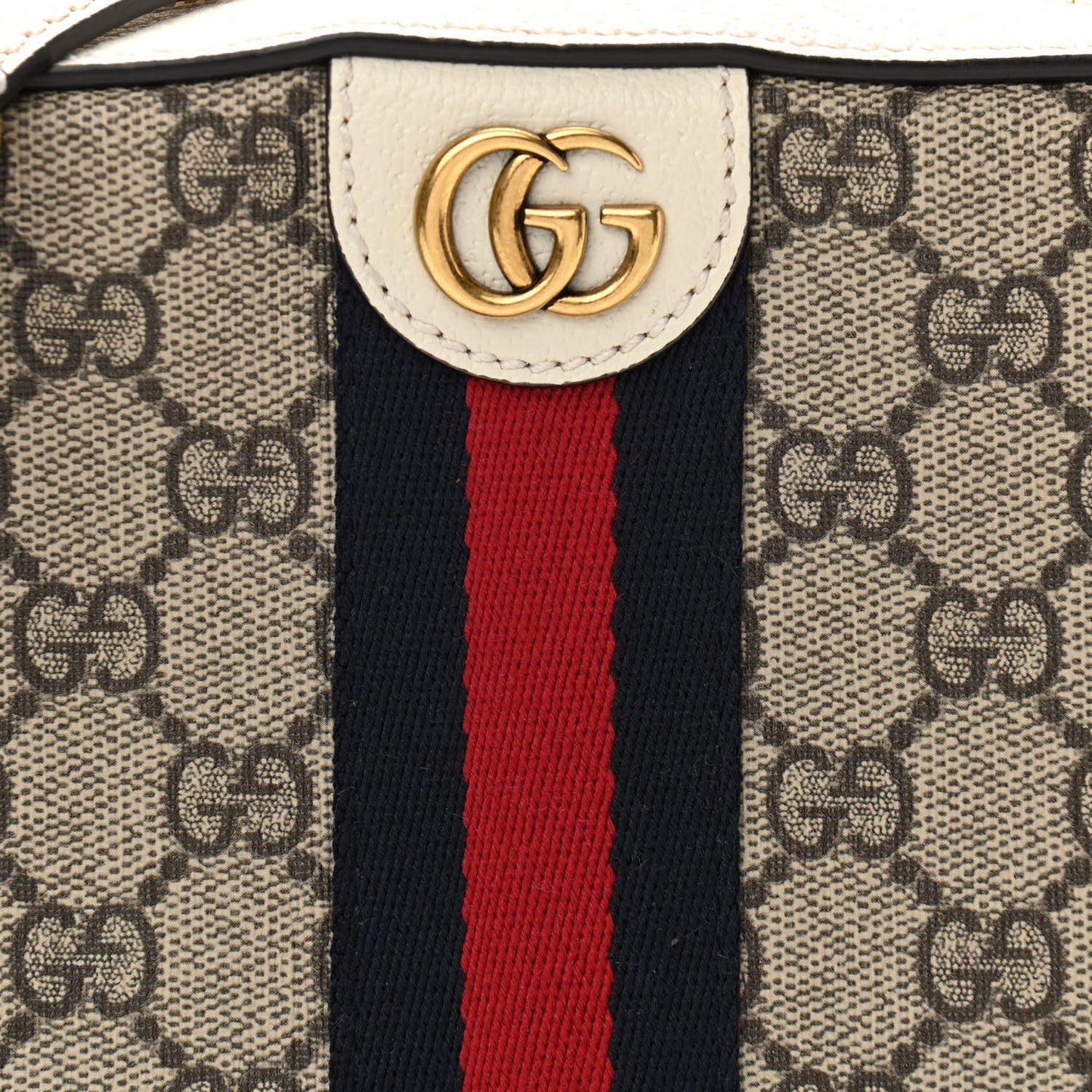 GG Supreme Monogram Textured Calfskin Web Small Ophidia Camera Bag Beige Ebony Mystic White