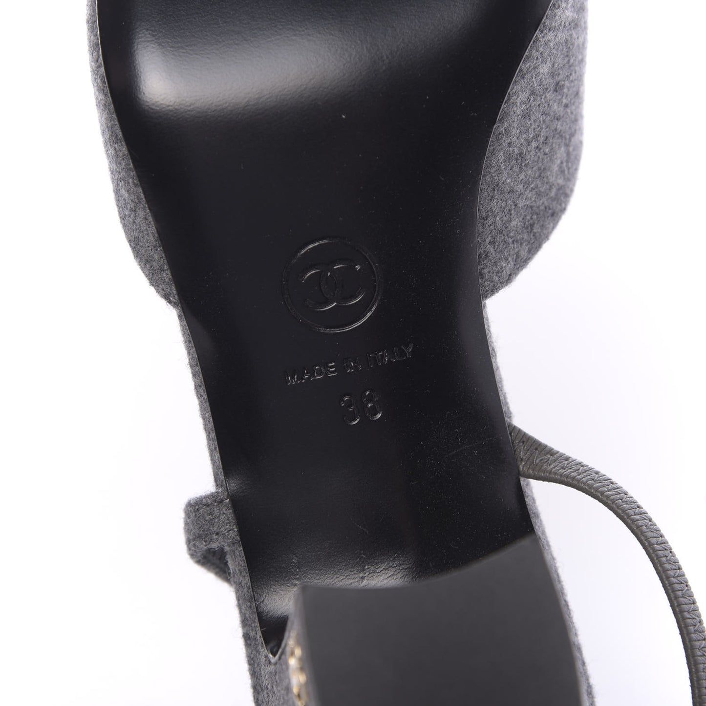 Wool Velvet Cap Toe CC Slingback Pumps 38 Black Grey