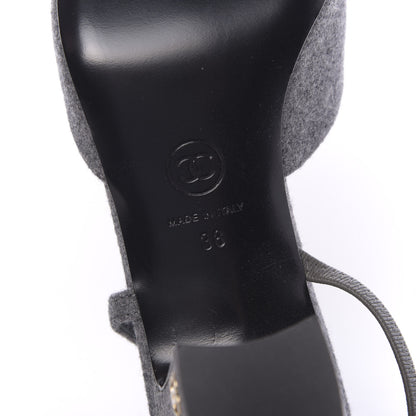 Chanel Wool Velvet Cap Toe CC Slingback Pumps 38 Black Grey 8 of 9