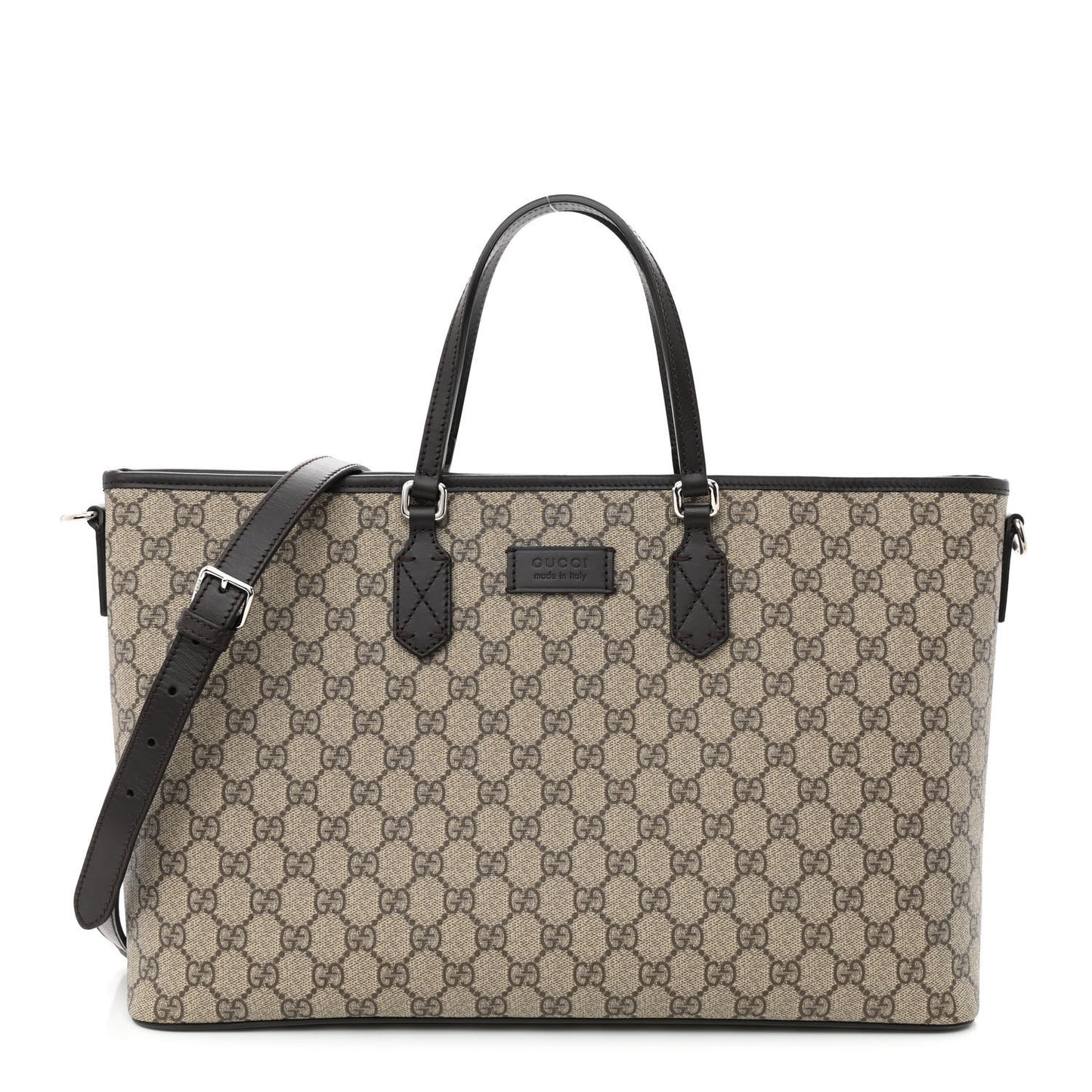 GG Supreme Monogram Medium Zippered Tote Dark Brown