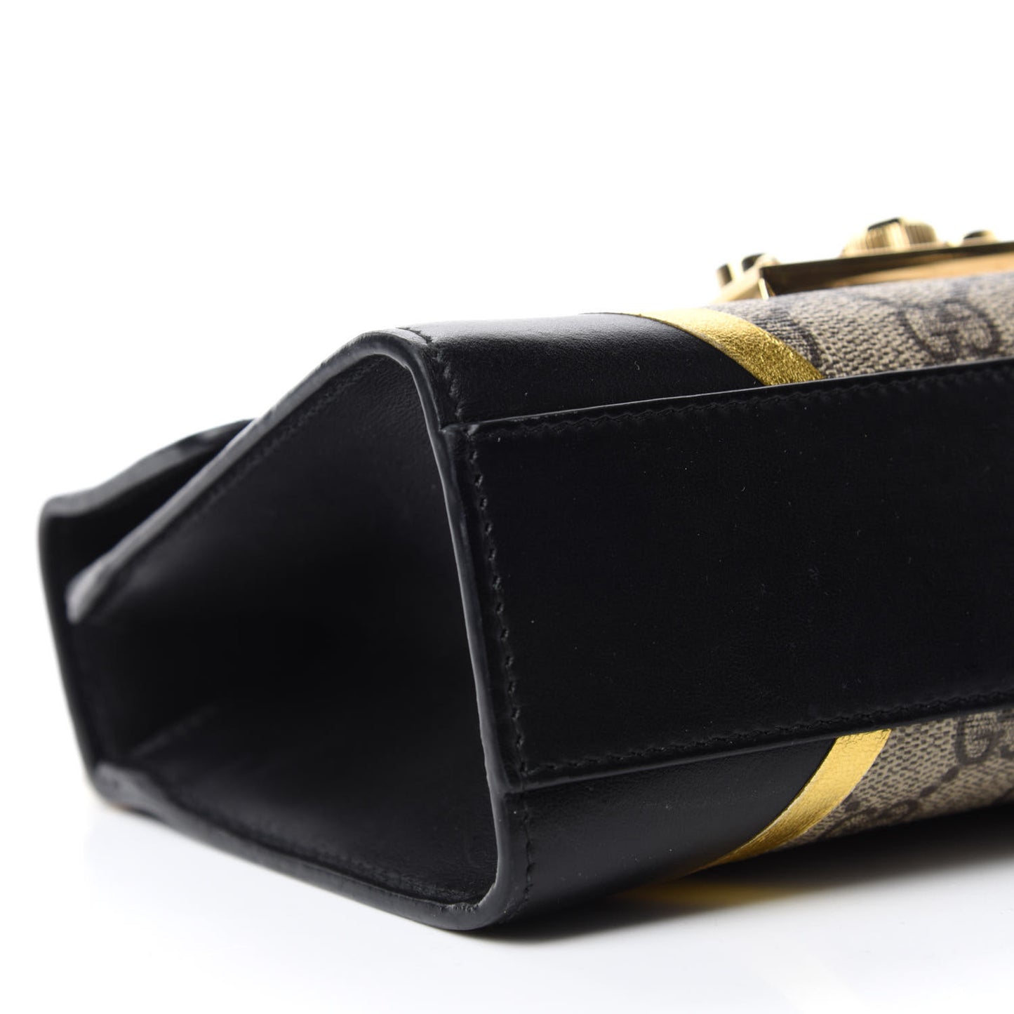 Calfskin GG Supreme Monogram Small Padlock Shoulder Bag Black Gold